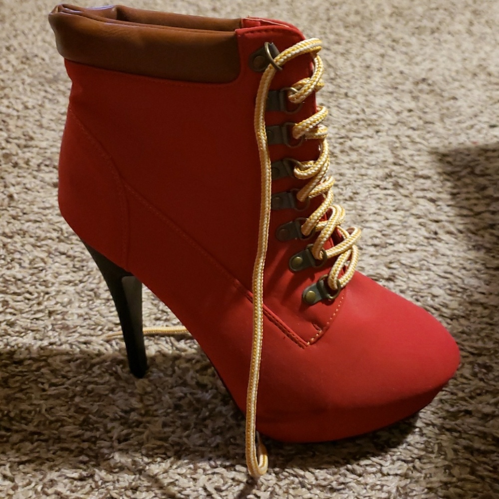 Red heel boots